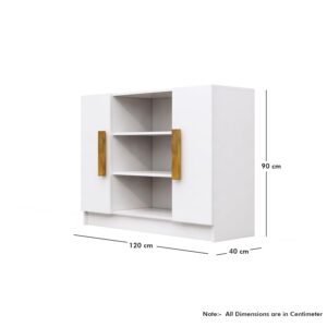 Bniture Storage Cabinet Wooden Sideboard for Living Room with 3 Shelf and 2 Door | Multipurpose Book Shelf Storage Organizer Cabinet for Office Home Hallway Drawing Room Bedroom | Frosty White