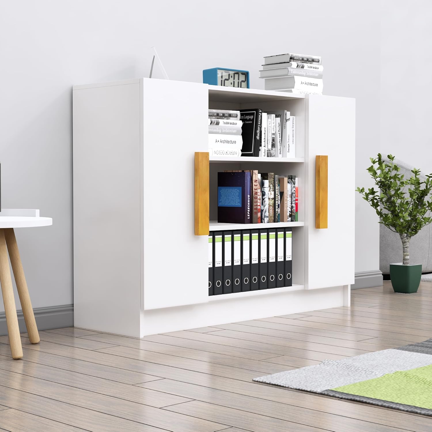 Bniture Storage Cabinet Wooden Sideboard for Living Room with 3 Shelf and 2 Door | Multipurpose Book Shelf Storage Organizer Cabinet for Office Home Hallway Drawing Room Bedroom | Frosty White - Image 3