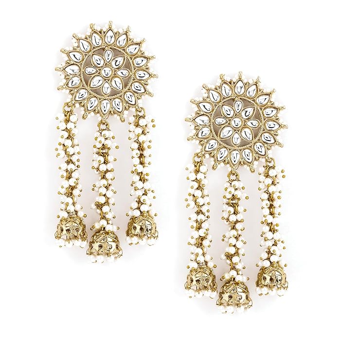 Rubans Dangler Earrings Kundan and Pearl Traditional Wedding Jewellery Gift for Women & Girls - Image 3