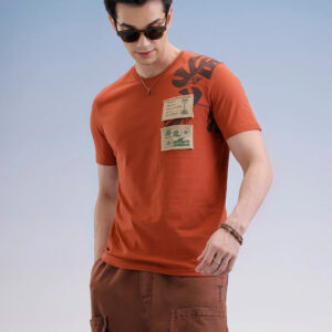 Slim Fit Placement Patch Printed T-Shirt